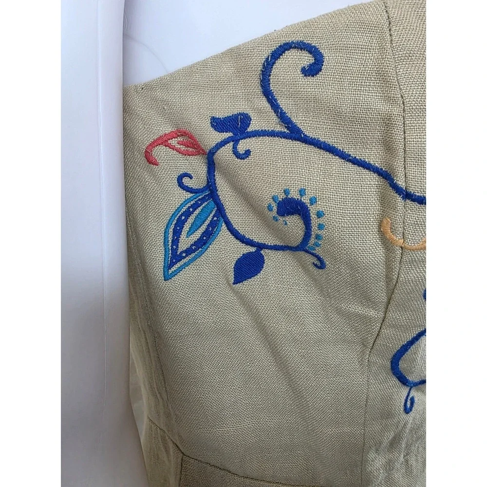 Banana Republic Strapless Embroidered Linen Dress Tan Floral Size 8‎ Boho Sheath